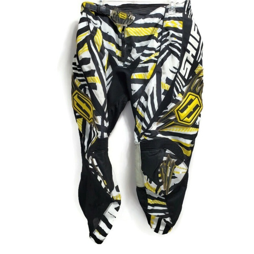 Shift Faction Motocross Dirt Bike Pants Mens 36 Black Yellow Zebra ATV MX